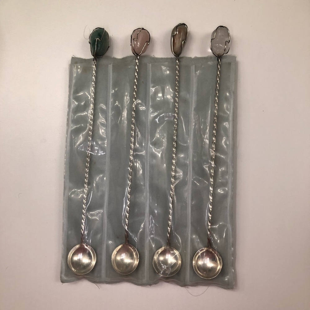 Vintage cocktail stirring spoons with gemstones